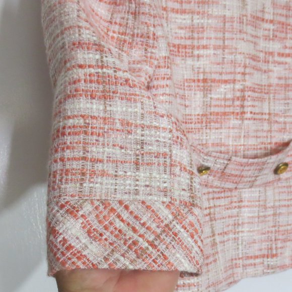 Cach'e Jacket Cream Coral Woven Textured Classic Lines Sculpted Blazer Size 8 - Picture 5 of 11